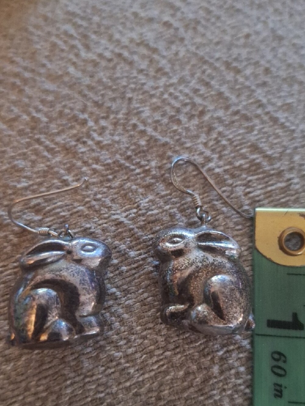 Sterling Silver 925  Bunny Drop Earrings - Silver Tone Peirced